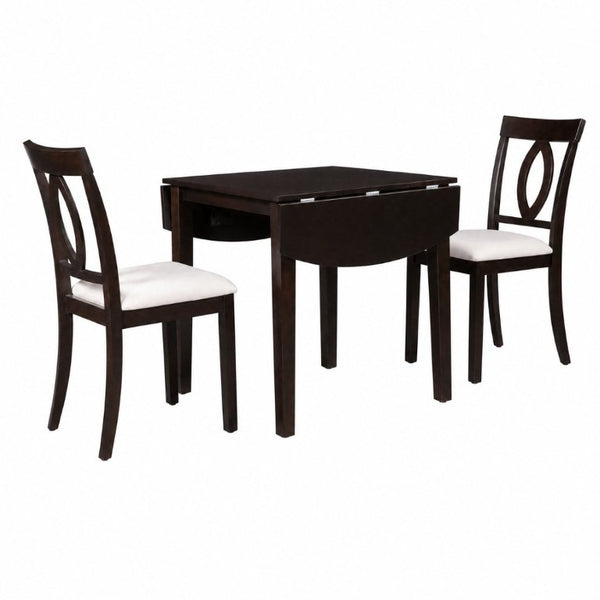 English Elm 3-Piece Rubberwood Drop Leaf Dining Set Extendable Table Upholstered Chairs for Apartments Dark Brown N842S000824B