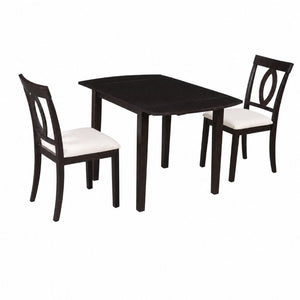 English Elm 3-Piece Rubberwood Drop Leaf Dining Set Extendable Table Upholstered Chairs for Apartments Dark Brown N842S000824B