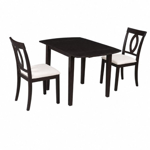 English Elm 3-Piece Rubberwood Drop Leaf Dining Set Extendable Table Upholstered Chairs for Apartments Dark Brown N842S000824B