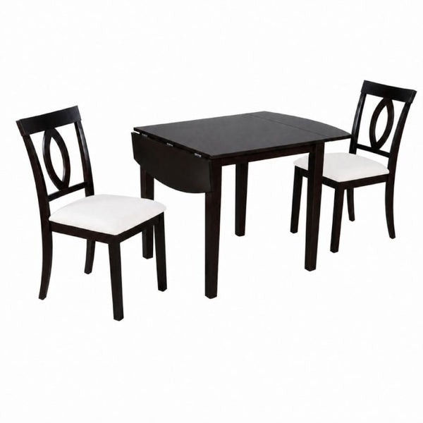 English Elm 3-Piece Rubberwood Drop Leaf Dining Set Extendable Table Upholstered Chairs for Apartments Dark Brown N842S000824B
