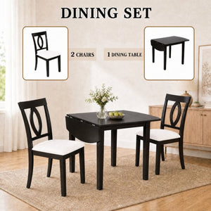 English Elm 3-Piece Rubberwood Drop Leaf Dining Set Extendable Table Upholstered Chairs for Apartments Dark Brown N842S000824B