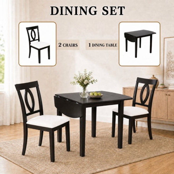 English Elm 3-Piece Rubberwood Drop Leaf Dining Set Extendable Table Upholstered Chairs for Apartments Dark Brown N842S000824B