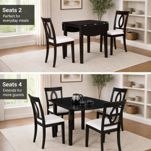 English Elm 3-Piece Rubberwood Drop Leaf Dining Set Extendable Table Upholstered Chairs for Apartments Dark Brown N842S000824B