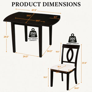 English Elm 3-Piece Rubberwood Drop Leaf Dining Set Extendable Table Upholstered Chairs for Apartments Dark Brown N842S000824B
