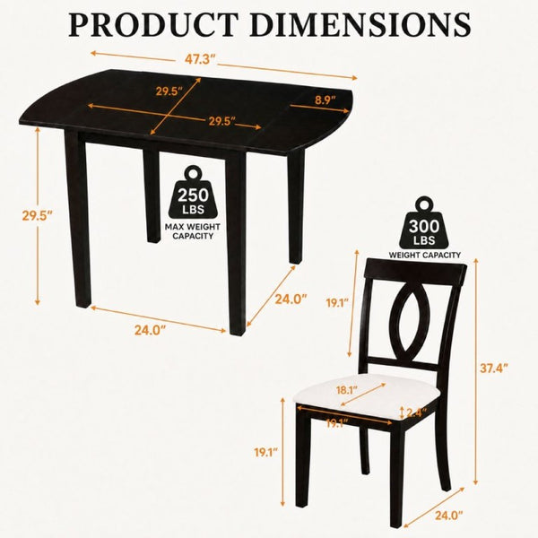 English Elm 3-Piece Rubberwood Drop Leaf Dining Set Extendable Table Upholstered Chairs for Apartments Dark Brown N842S000824B