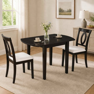 English Elm 3-Piece Rubberwood Drop Leaf Dining Set Extendable Table Upholstered Chairs for Apartments Dark Brown N842S000824B