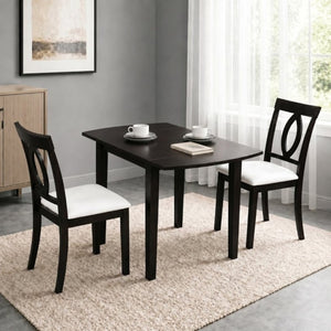 English Elm 3-Piece Rubberwood Drop Leaf Dining Set Extendable Table Upholstered Chairs for Apartments Dark Brown N842S000824B