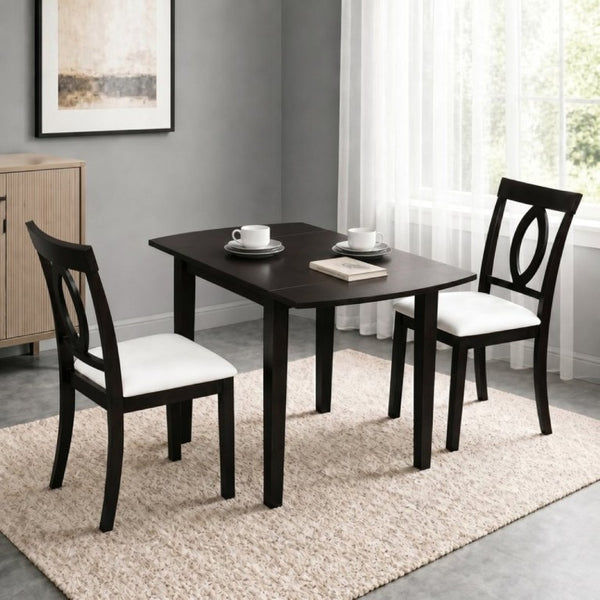 English Elm 3-Piece Rubberwood Drop Leaf Dining Set Extendable Table Upholstered Chairs for Apartments Dark Brown N842S000824B