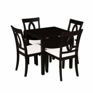 English Elm 3-Piece Rubberwood Drop Leaf Dining Set Extendable Table Upholstered Chairs for Apartments Dark Brown N842S000824B