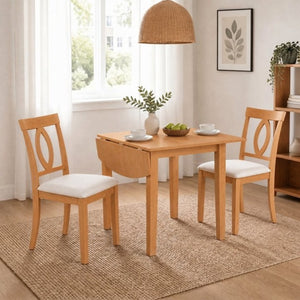 English Elm 3-Piece Rubberwood Drop Leaf Dining Set Extendable Table Upholstered Chairs for Apartments Natural N842S000824N