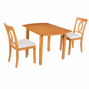 English Elm 3-Piece Rubberwood Drop Leaf Dining Set Extendable Table Upholstered Chairs for Apartments Natural N842S000824N