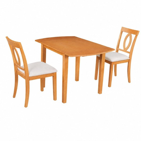 English Elm 3-Piece Rubberwood Drop Leaf Dining Set Extendable Table Upholstered Chairs for Apartments Natural N842S000824N