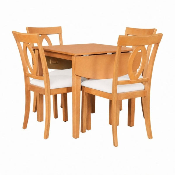 English Elm 3-Piece Rubberwood Drop Leaf Dining Set Extendable Table Upholstered Chairs for Apartments Natural N842S000824N