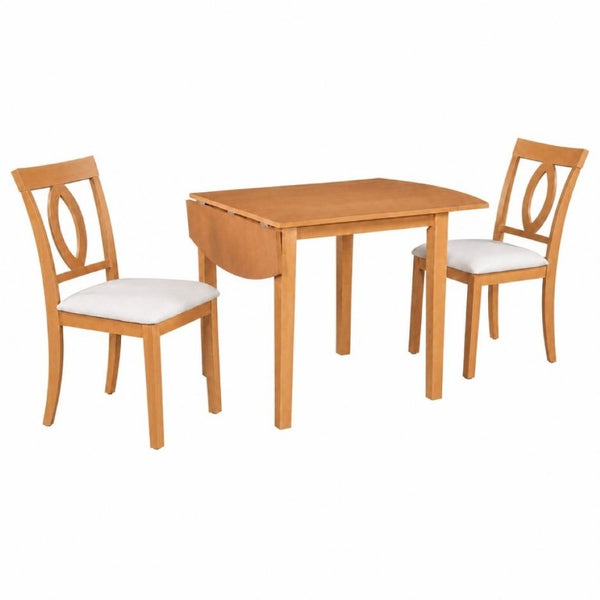 English Elm 3-Piece Rubberwood Drop Leaf Dining Set Extendable Table Upholstered Chairs for Apartments Natural N842S000824N