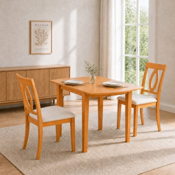 English Elm 3-Piece Rubberwood Drop Leaf Dining Set Extendable Table Upholstered Chairs for Apartments Natural N842S000824N