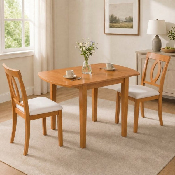English Elm 3-Piece Rubberwood Drop Leaf Dining Set Extendable Table Upholstered Chairs for Apartments Natural N842S000824N