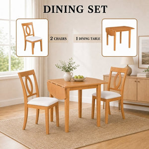English Elm 3-Piece Rubberwood Drop Leaf Dining Set Extendable Table Upholstered Chairs for Apartments Natural N842S000824N