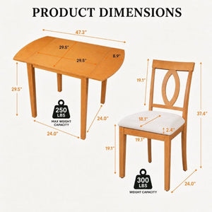 English Elm 3-Piece Rubberwood Drop Leaf Dining Set Extendable Table Upholstered Chairs for Apartments Natural N842S000824N
