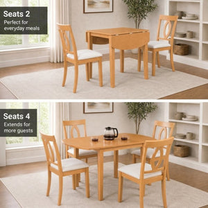 English Elm 3-Piece Rubberwood Drop Leaf Dining Set Extendable Table Upholstered Chairs for Apartments Natural N842S000824N