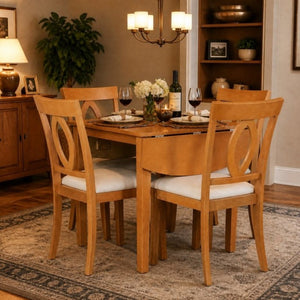 English Elm 3-Piece Rubberwood Drop Leaf Dining Set Extendable Table Upholstered Chairs for Apartments Natural N842S000824N
