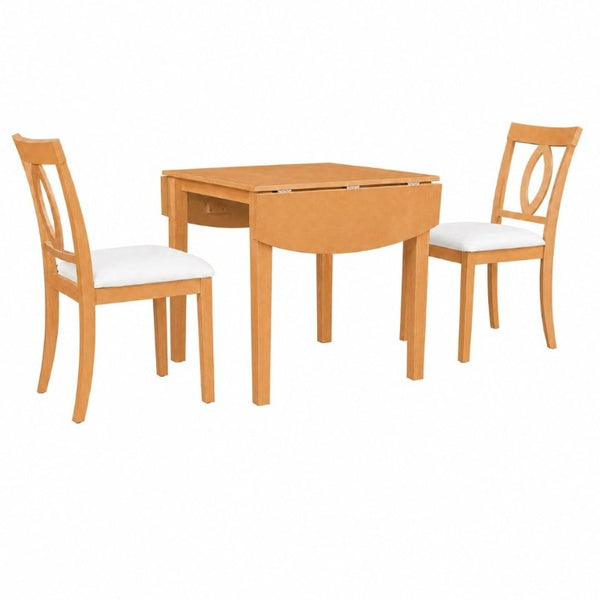 English Elm 3-Piece Rubberwood Drop Leaf Dining Set Extendable Table Upholstered Chairs for Apartments Natural N842S000824N