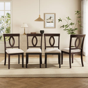 English Elm Wooden Rubberwood Dining Chair Set of 4 with Padded Seat and Cutout Backrest Detail N842S000825B