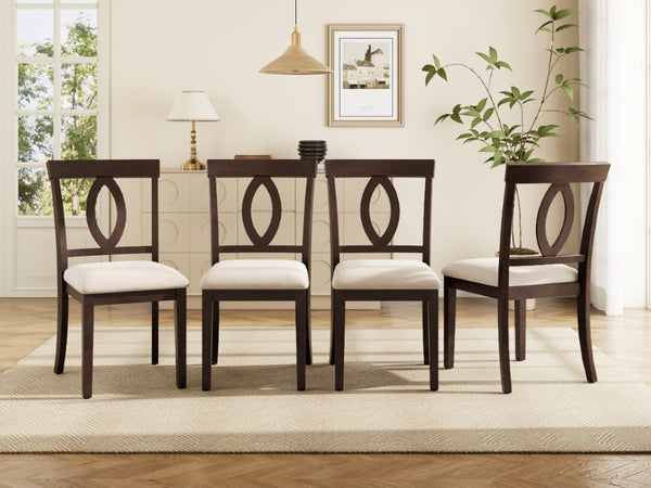 English Elm Wooden Rubberwood Dining Chair Set of 4 with Padded Seat and Cutout Backrest Detail N842S000825B