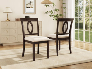 English Elm Wooden Rubberwood Dining Chair Set of 4 with Padded Seat and Cutout Backrest Detail N842S000825B