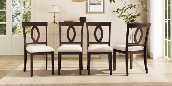 English Elm Wooden Rubberwood Dining Chair Set of 4 with Padded Seat and Cutout Backrest Detail N842S000825B