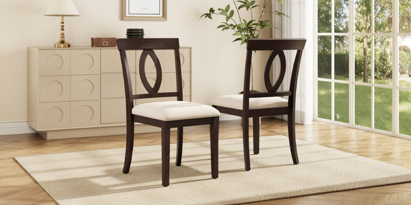 English Elm Wooden Rubberwood Dining Chair Set of 4 with Padded Seat and Cutout Backrest Detail N842S000825B