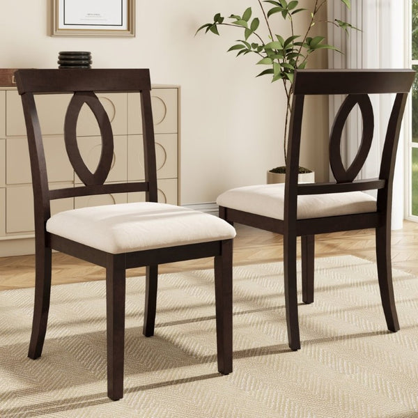 English Elm Wooden Rubberwood Dining Chair Set of 4 with Padded Seat and Cutout Backrest Detail N842S000825B