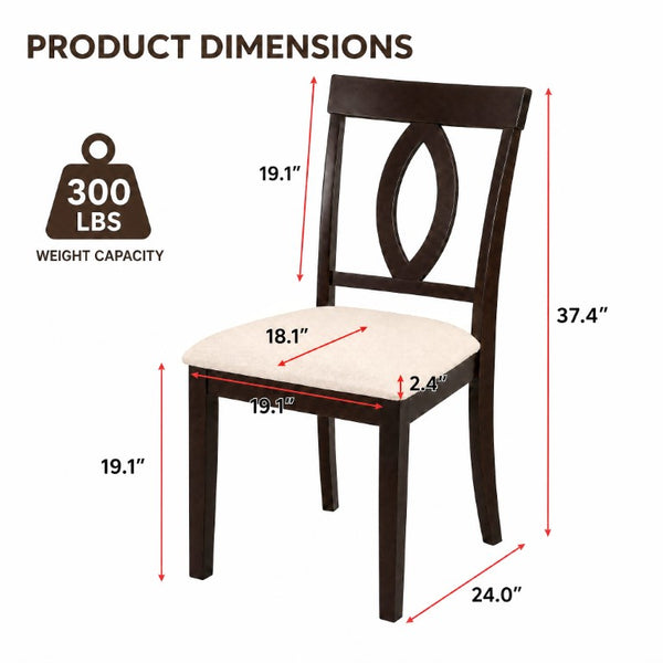 English Elm Wooden Rubberwood Dining Chair Set of 4 with Padded Seat and Cutout Backrest Detail N842S000825B