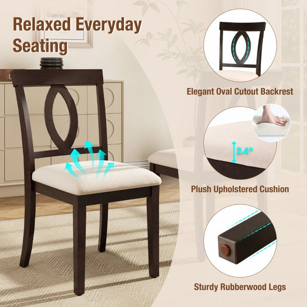 English Elm Wooden Rubberwood Dining Chair Set of 4 with Padded Seat and Cutout Backrest Detail N842S000825B