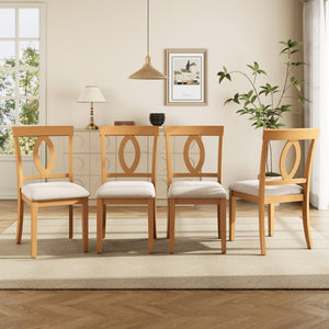 English Elm Wooden Rubberwood Dining Chair Set of 4 with Padded Seat and Oval Cutout Back N842S000825N