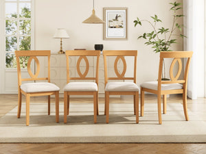 English Elm Wooden Rubberwood Dining Chair Set of 4 with Padded Seat and Oval Cutout Back N842S000825N