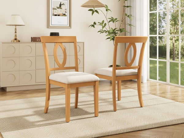 English Elm Wooden Rubberwood Dining Chair Set of 4 with Padded Seat and Oval Cutout Back N842S000825N