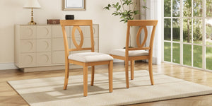 English Elm Wooden Rubberwood Dining Chair Set of 4 with Padded Seat and Oval Cutout Back N842S000825N