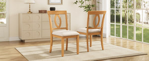 English Elm Wooden Rubberwood Dining Chair Set of 4 with Padded Seat and Oval Cutout Back N842S000825N