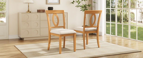 English Elm Wooden Rubberwood Dining Chair Set of 4 with Padded Seat and Oval Cutout Back N842S000825N