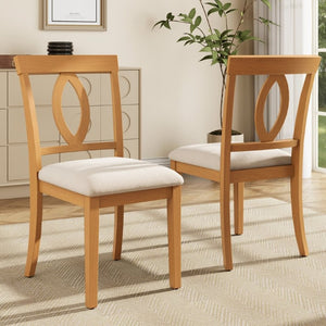 English Elm Wooden Rubberwood Dining Chair Set of 4 with Padded Seat and Oval Cutout Back N842S000825N