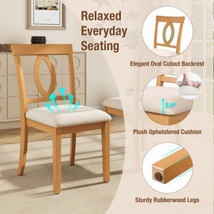 English Elm Wooden Rubberwood Dining Chair Set of 4 with Padded Seat and Oval Cutout Back N842S000825N
