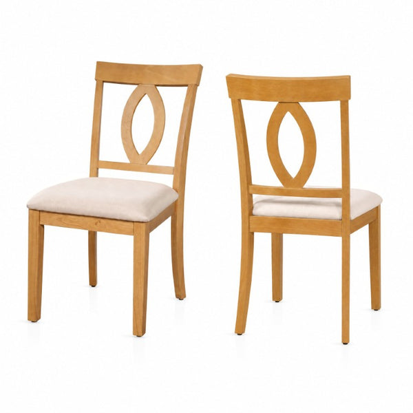 English Elm Wooden Rubberwood Dining Chair Set of 4 with Padded Seat and Oval Cutout Back N842S000825N