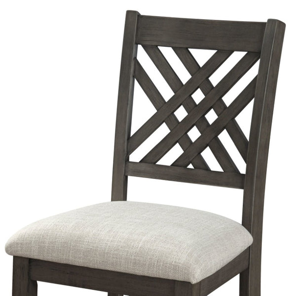 English Elm Dining Set with Cross Back Chairs and Bench Rubberwood Legs Farmhouse Style Seats Six Dark Gray + Beige Cushion Set for 4 N842S200043G
