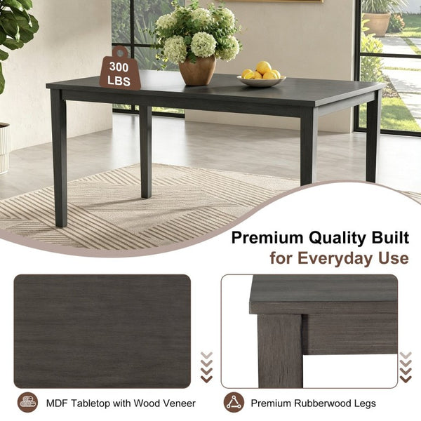 English Elm Dining Set with Cross Back Chairs and Bench Rubberwood Legs Farmhouse Style Seats Six Dark Gray + Beige Cushion Set for 4 N842S200043G