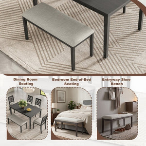 English Elm Dining Set with Cross Back Chairs and Bench Rubberwood Legs Farmhouse Style Seats Six Dark Gray + Beige Cushion Set for 4 N842S200043G
