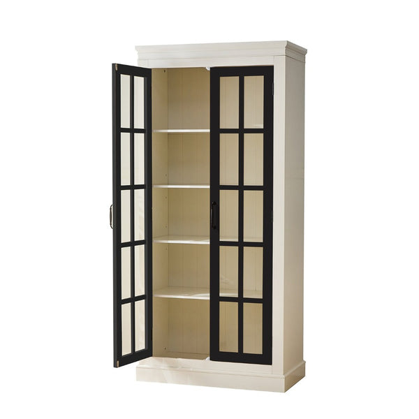 English Elm 71.2'' Farmhouse Freestanding Display Cabinet with Lattice Glass Doors and Five Shelves N845P272501B