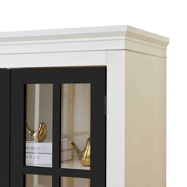 English Elm 71.2'' Farmhouse Freestanding Display Cabinet with Lattice Glass Doors and Five Shelves N845P272501B