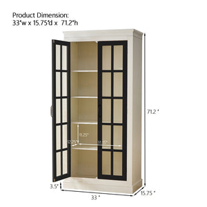 English Elm 71.2'' Farmhouse Freestanding Display Cabinet with Lattice Glass Doors and Five Shelves N845P272501B
