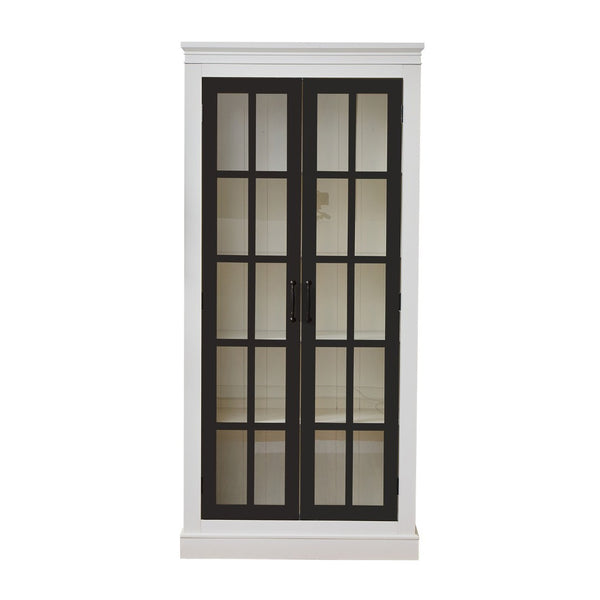 English Elm 71.2'' Farmhouse Freestanding Display Cabinet with Lattice Glass Doors and Five Shelves N845P272501B