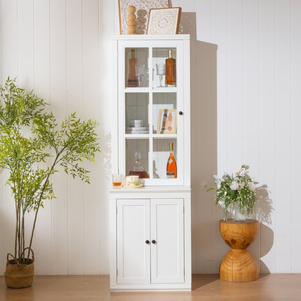 English Elm 75.25'' Farmhouse Pantry Cabinet Lattice Glass Door White Mdf Modular Storage Unit N845P279958W